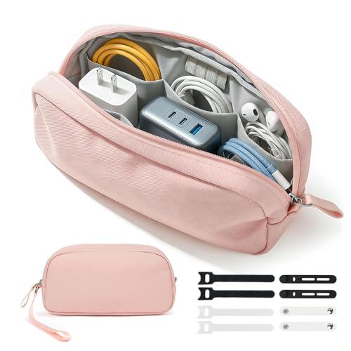 Travel Accessories Electronics Organizer, Waterproof Cable Organizer Bag for 3ft+ Cords, Tech Organizer Case for Charger, Phone & Airplane Gadgets, Pink - color: Sand Pink, size: Medium