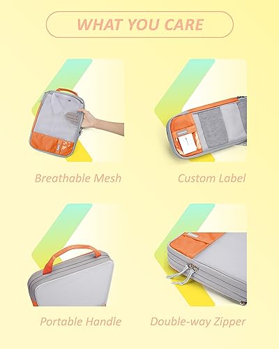 BAGSMART 6 Set /4 Set/2 Set Compression Packing Cubes for Travel, Lightweight Luggage Organizer Bags, Durable Space Saver Bags Travel Essentials - color: Sunset Orange, size: Set of 6