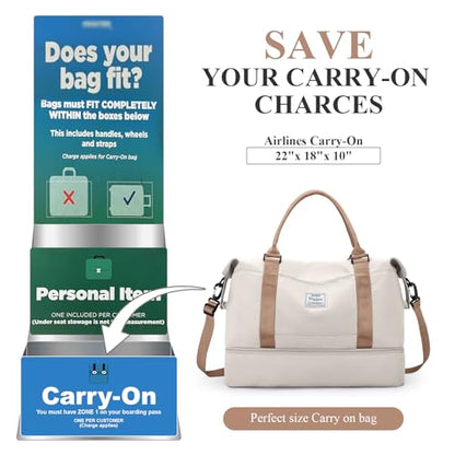 Travel Duffel Bag with Shoes Compartment, Overnight Weekender Bags for Women,Carry on Personal Item Bag，Extra Large - color: A-Beige & Brown, size: Extra Large