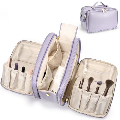 Travel Makeup Bag Women's Large Capacity Cosmetic Portable Organizer Large Opening Waterproof Storage Toiletry Bags Vertical Free-Standing Brush Holder for Easy Access Purple - color: Purple