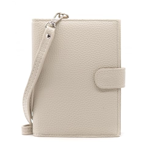 Long Keeper Passport Holder for Women Men PU Leather Anti-theft Wallet with Card Holder Slim Travel Neck Pouch with Lanyard (Beige) - color: Beige