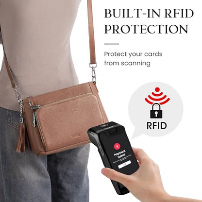 befen Anti Theft Genuine Leather Crossbody Bags for Women Handbags and Shoulder Basg with Built in Wallet RFID Leather Purse - color: Mocha