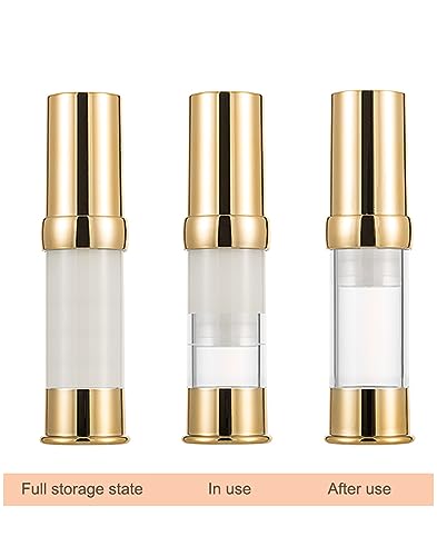 Gold 15ML 0.5 oz Airless pump bottle Toiletries Travel Size containers airport essentials Dispenser with Box Reusable mini lotion plastic travel bottles 4 Packs - size: 15 ML