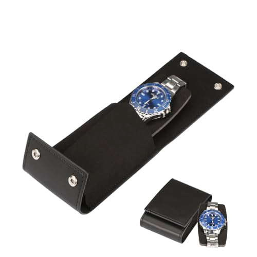 Leather Watch Pouch - Travel Watch Case with Velvet Lining, Protective Storage for Both Men and Women | Christmas Gift for Business Travel and Office Occasions (Single Watch Box) - color: black, size: Square shape