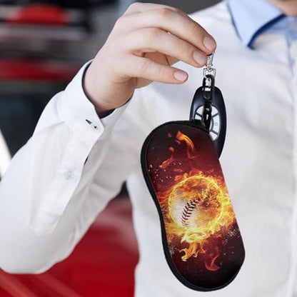 AFPANQZ Glasses Case with Carabiner Hanging Portable Neoprene Zipper Sunglasses Case Soft Lightweight - color: Baseball Flame