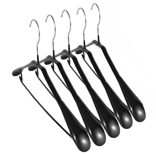 5 Pack Wide Shoulder Hangers 17” Metal Suit Hangers Smooth Soft Gloss Grippy Flexible Thick Rubber Blazer Non Slip Jacket Clothes Hangers Black - color: Black