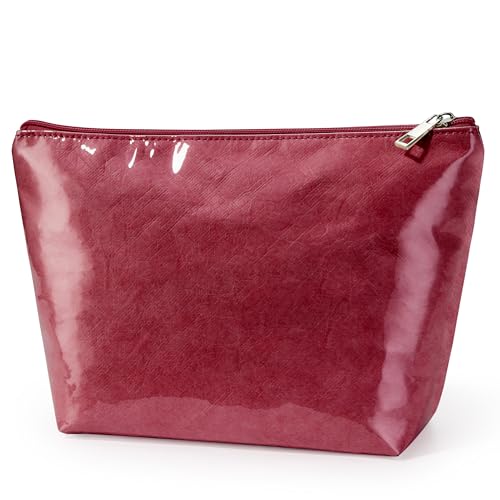 WLLWOO PVC Waterproof Makeup Bag Kraft Paper Cosmetic Bag Travel Toiletry Zipper Pouch Organizer for Women Purse - color: PVC-Burgundy
