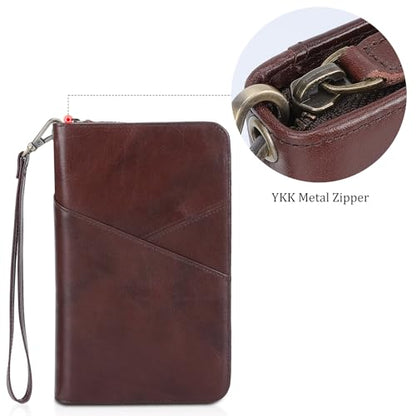 Polare Full Grain Leather Passport Holder With YKK Zipper RFID Blocking Travel Document Organizer Ticket Holder Cover Case Holds 2 Passports (Coffee) - color: Coffee