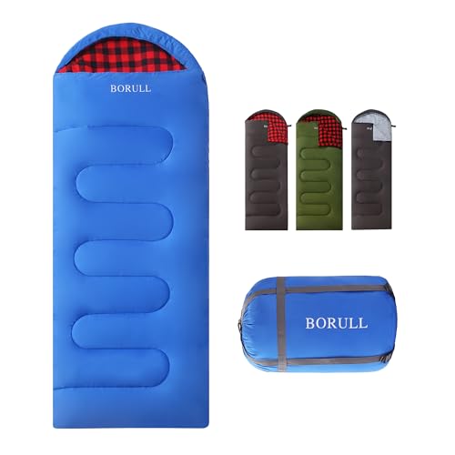 Flannel Winter Sleeping Bags for Adults Cold Weather Big Tall XL Wide Camping Sleeping Bag with Compression Sack Fits Kids Backpacking Essentials Gear for Hiking Travel Climb Outdoor Indoor - color: Dark Blue(Red Plaid)