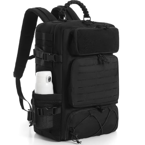 Tactical Backpack for Men, 35L Travel Military Backpack with Shoe Compartment, 1000D Water Resistant Molle Army Tactical Gear Assault Pack Bag Rucksack for Outdoor Survival Hiking Gym, Black - color: Black 35l