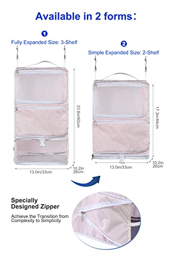 ELEZAY Hanging Packing Cubes Portable Closet 3-Shelf Travel Collapsible Compression Garment Organizer for Carry-on Luggage Suitcase Space Saver Bag X-Large_No Side Pockets, Blush Pink - color: Blush Pink, size: X-Large_12*10*24 IN