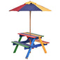 Costzon Kids Picnic Table Set, Colorful Wood Picnic Table and Benches with Removable/Folding Umbrella, Children Rainbow Bench Outdoor Patio Set