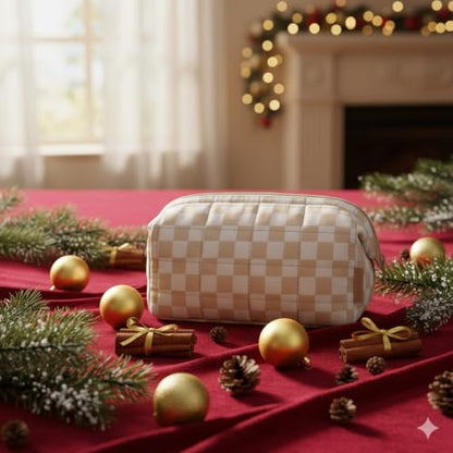BAGSMART Makeup Bag Travel Toiletry Bag, Puffy Padded Make Up Bags for Women Makeup Organizer Case, Wide-open Pouch Purse Travel Essentials Toiletries Accessories Brushes, Checkered Khaki - color: 11-Checkered Khaki