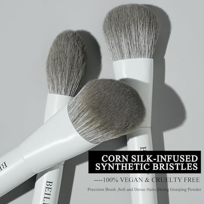 BEILI Mini 6Pcs Makeup Brush Set – Classic White, Professional Makeup Brushes for Foundation, Contour, Highlighter & Blending, Travel-Ready with Sponge - color: White