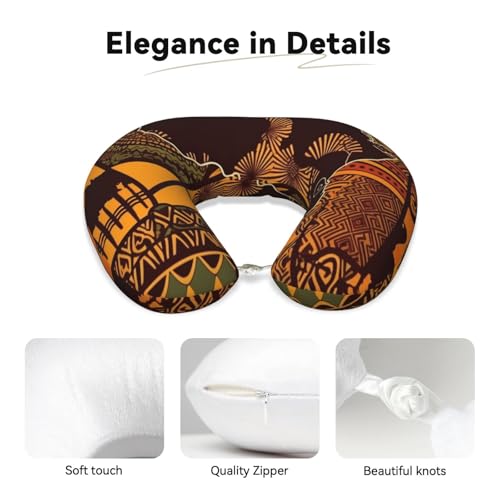 African Map Ethnic Pattern Travel Pillow Neck Rest Soft Comfortable Memory Foam Travel Neck Pillow U-Shaped Sleeping Rest Cushion Travel Accessories for Airplane Car and Office