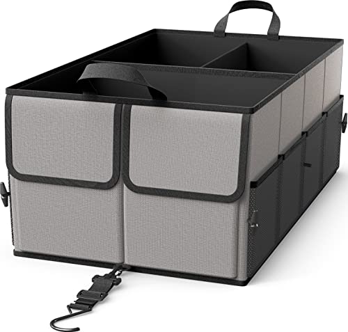 EPAuto Foldable Car Trunk Organizer for SUV, 3-Compartment with Removable Divider, Gray - color: Grey, size: 3-Compartment w/o Lids