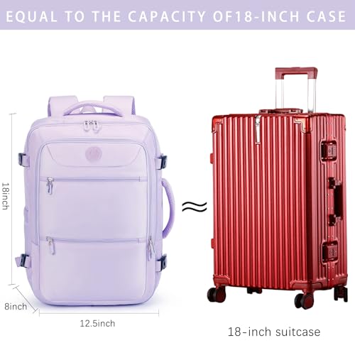 SHRRADOO Travel Backpack for Women & Men,Airline Approved Carry On Luggage,TSA Overnight Bags,40L Personal Item Travel Bag fits 17" Laptop,Carry on Bag with Storage Bag Cosmetic Bag Set 3pcs - color: Light Pink