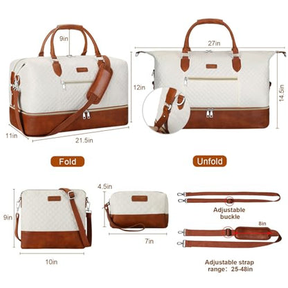 ITIEZY Weekender Overnight Bag for Women - Large Travel Duffel Bag with Shoe Compartment, Gym Duffel Bag Hospital Bag Carry On Tote Bags for Airplanes with Crossbody Bag Toiletry Bag 3Pcs Set - color: 2-Beige