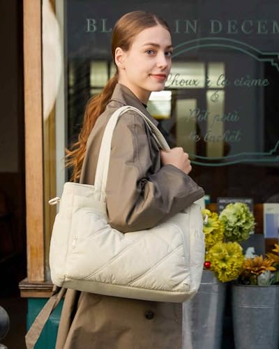 BAGSMART Lunch Bag Women Large Lunch Box Insulated Tote Bag with Multi-Pockets Quilted Puffy Tote for Work, Outdoors - color: 01-Dusky Pink