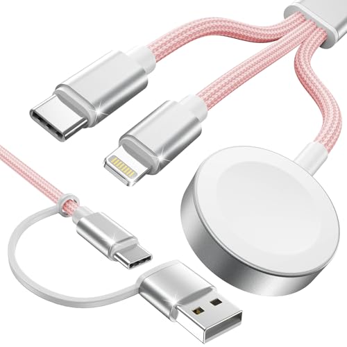 Travel Essentials,3 in 2 USB C Cable for Apple Watch Charger,iPhone Charger,Multi Charging Cable,Cruise Vacation Camping Essentials,Portable for iWatch Series 11-2/Ultra/SE & iPhone 17-12,Car,Pink - color: Pink-1, size: 1pack-4ft