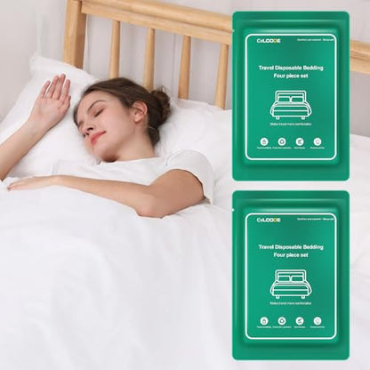 2 Pack Disposable Bed Sheet, Disposable Sheet for Travel Bedding Cover Portable Sheet with Quilt Cover, Bed Sheet and Pillowcase for Travel Business Trip Spa Hotel - color: 2 Pack