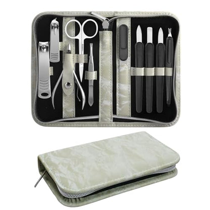 Manicure Pedicure Set, Nail Clipper Set 10-Piece Set Professional Manicure Kit Nail Kit with Portable Travel Case Gift for Men Boyfriend Parent(Light Green) - color: light green
