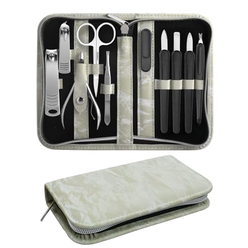 Manicure Pedicure Set, Nail Clipper Set 10-Piece Set Professional Manicure Kit Nail Kit with Portable Travel Case Gift for Men Boyfriend Parent(Light Green) - color: light green