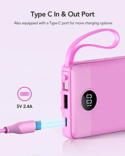 VRURC Portable Charger, Built-in 4 Cables Power Bank 10000mAh, Lightweight USB C Portable Phone Charger, 5 Output 2 Input Compatible with Smart Phones,Samsung,Android etc-Purple(1 Pack) - color: Purple