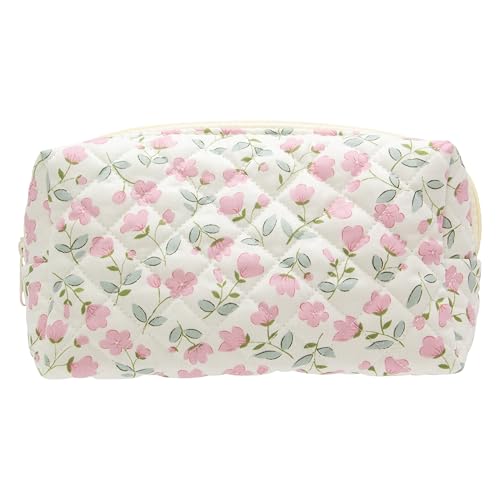 PAZIMIIK Vintage Quilted Makeup Bag Cosmetic Pouch for Brushes Pencils and Travel Make Up Accessories for Women and Girls Flower White - color: Flower White, size: 1PCS