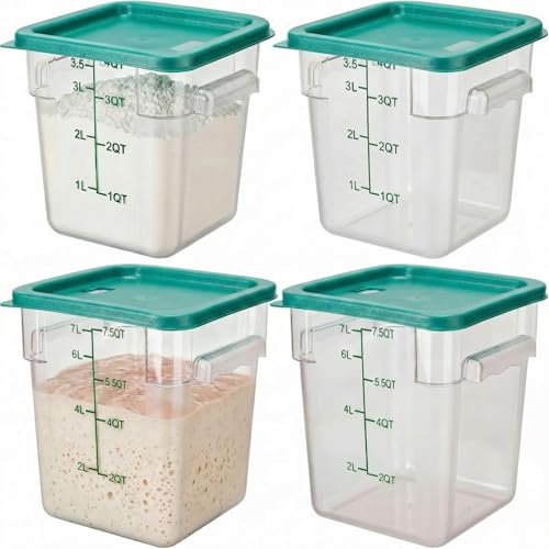 Lallisa 4 Pcs 8qt & 4qt Clear Food Storage Containers with Lids Handles and Scales, Stackable Plastic Square Food Storage Containers for Dough Proofing Baking Kitchen Restaurant(Green) - color: Green