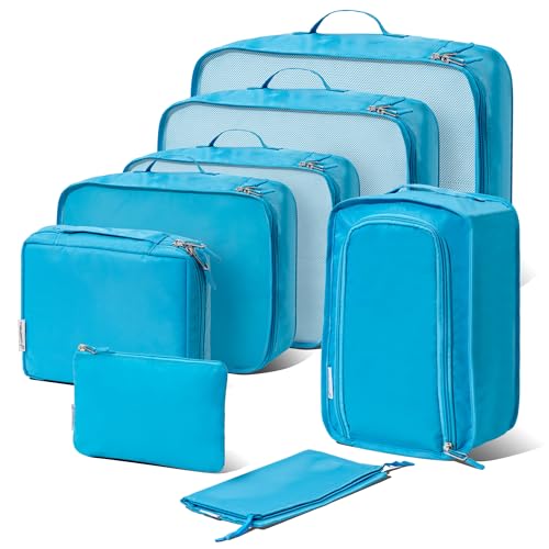 (Not Made In China) Packing Cubes For Travel, Luggage and Suitcase Organizer Bags, Carry On and Backpack Space Savers, Lightweight Waterproof Nylon, 8pc Set, Blue - color: Blue, size: Set of 8