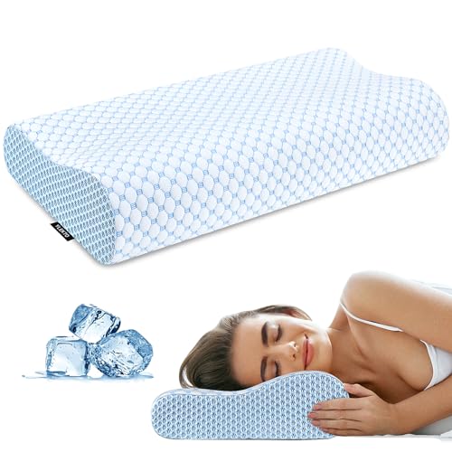 Cervical Pillow for Neck Pain Relief, Contour Memory Foam Pillows for Sleeping, Ergonomic Pillow Adjustable Orthopedic Cooling Pillow Bed Pillow Neck Support for Side Back Stomach Sleepers(Blue) - color: Blue