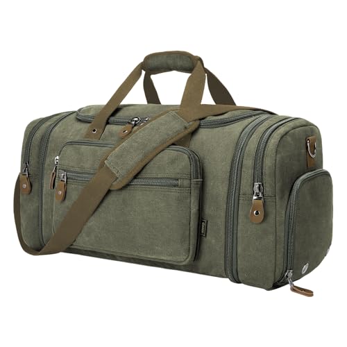 Gonex Canvas Duffle Bag 60L Travel Duffel Overnight Weekend Bag with Shoe Compartment (Army Green) - color: Army Green, size: X-Large-60L (With Shoe Compartment)