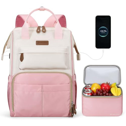 Maelstrom Travel Backpack for Women Men,Laptop Backpack Fits 15.6-17.3 Inch Laptop, Nurse/Work Bag with Insulated Lunch Box (Pink-beige) - color: Pink-beige