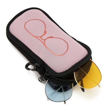 QIUTIMIY Sunglasses Soft Case Zipper Double Eyeglass Case with 2 Compartments 1 Belt Clip - color: Blus