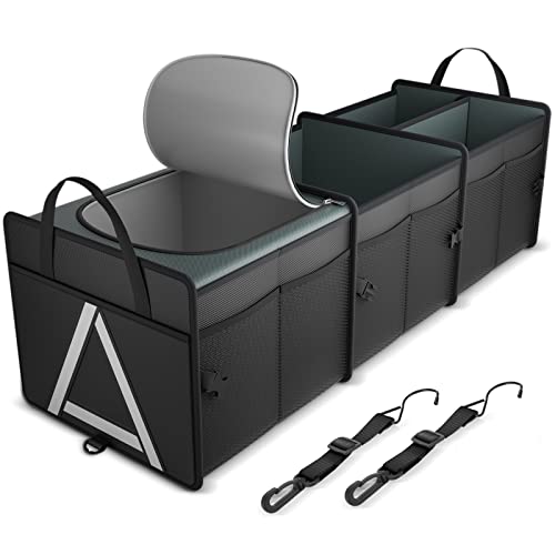 K KNODEL Sturdy Car Trunk Organizer with Premium Insulation Cooler Bag, 3 Compartments Heavy Duty Collapsible for Car, SUV, Truck, or Van (Large, Black) - color: Black, size: Large