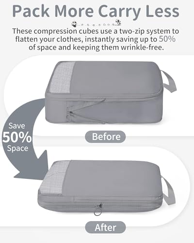 Compression Packing Cubes 11pc Set, Expandable Travel Organizers for Suitcases & Carry Ons, Durable Luggage Packing Bags for Travel Essentials Gray - color: Gray