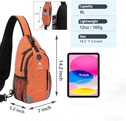 Sling Backpack for Women & Men, Crossbody Travel Bag with Water Bottle Holders, 17 Pockets, Quick-Access Phone Pocket, Hidden Security Pocket, Fits 11" Tablet, for Daily Carry, Travel, Theme Parks - color: N-ember