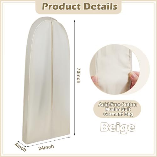 70 Inch Acid Free Cotton Muslin Suit Garment Bag Long Dress Suit Storage Box Closet Organizer for Suits, Coats, Travel Bag - size: 70 Inch