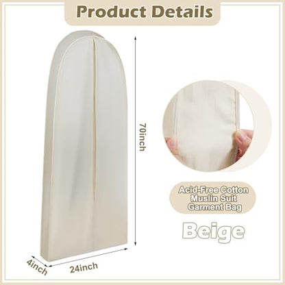 70 Inch Acid Free Cotton Muslin Suit Garment Bag Long Dress Suit Storage Box Closet Organizer for Suits, Coats, Travel Bag - size: 70 Inch