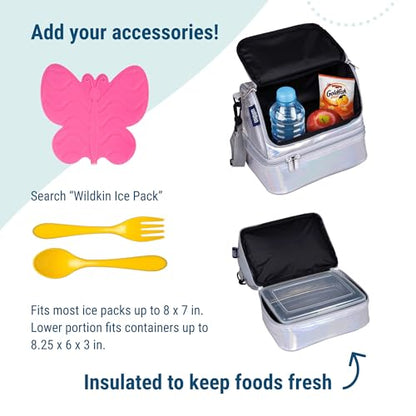 Wildkin Kids Two Compartment Insulated Lunch Bag – Keeps Food Hot or Cold, Easy-Clean Lining, Leak-Resistant & BPA-Free – Boys & Girls, Ideal for School, Travel & Daycare – Holographic - color: Holographic