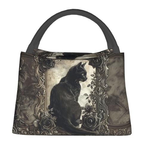 Lunch Bag for Women, Vintage Black Cat Gothic Insulated Lunch Box for Kids Girls, Reusable Lunch Bag for Office, Work, Picnic, Travel, School - color: Vintage Black Cat Gothic