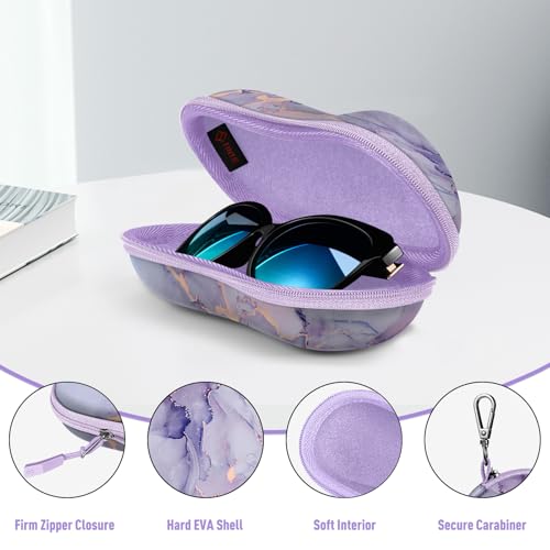 FINTIE Sunglasses Case, Hard EVA Shell Shockproof Sport Glasses Case with Metal Carabiner Travel Zipper Eyeglasses Holder - color: Z-lilac Marble