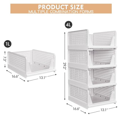 caktraie 4 Pack Stackable Closet Storage Basket - Stackable Storage Bins, Multifunctional & Foldable Closet Organizer Divided, Wardrobe Cupboard Space-Saving Clothes Storage Hat Organizer, White - size: 4 Pack White