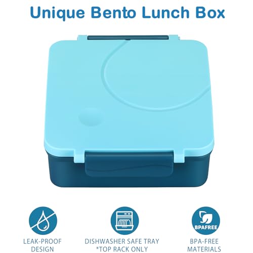 Bento Lunch Box Set for Kids with 8oz Soup Thermo, Leak-Proof Lunch Containers with 4 Compartment, Kids Thermo Hot Food Jar and Insulated Lunch Bag for Kid to School-Blue - color: Blue