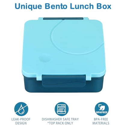 Bento Lunch Box Set for Kids with 8oz Soup Thermo, Leak-Proof Lunch Containers with 4 Compartment, Kids Thermo Hot Food Jar and Insulated Lunch Bag for Kid to School-Blue - color: Blue