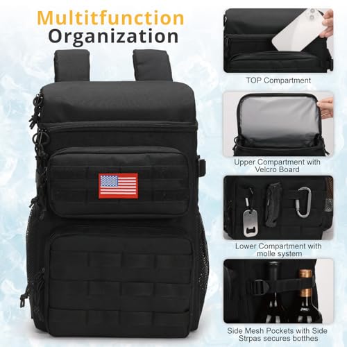 Tactical Backpack Cooler,Soft Lightweight Leakproof Cooler Backpack,Insulated Cooler Bag,Portable Soft Cooler Bag Waterproof for Beach, Travel, Camping, Picnic, Hiking - color: Black