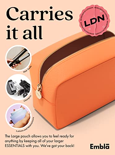 Embla Large Makeup Bag and Waterproof Nylon Travel Toiletry Bag, Large Capacity Cosmetic Zipper Pouch, Orange - color: Peach, size: Large