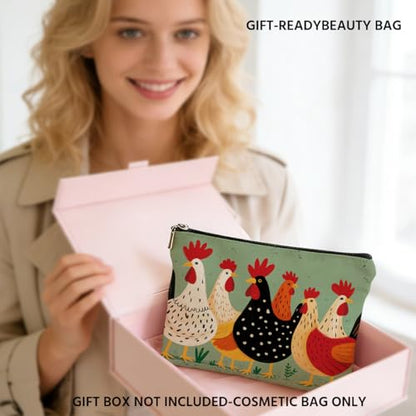 Chicken Themed Makeup Bag Travel for Women, Chickens Stuff Chickens Gifts Canvas Cosmetic Makeup Pouches with Zipper Travel Office Makeup Cosmetic Bags, Toiletry Organizer Pouch Birthday Gifts - color: Multicolor 0007