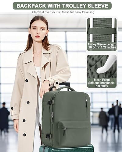 VGCUB Travel Backpack for Women Men for Spirit Airlines Personal Item Bag 18x14x8 Inches Laptop College Backpack,Waterproof Carry on Flight Approved Work Backpack,Large Army green - color: Army Green, style: X-large
